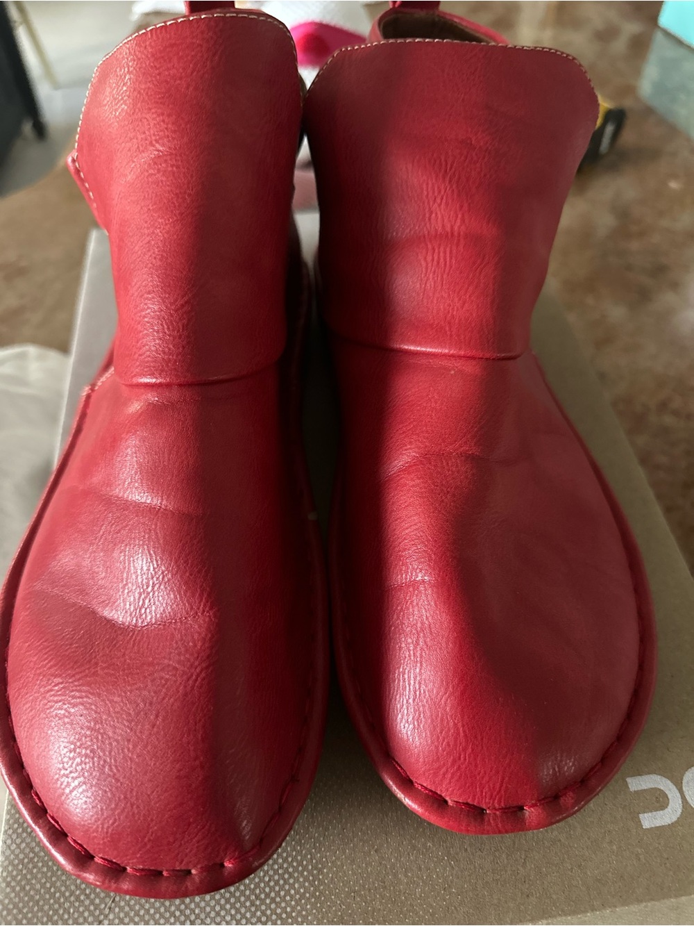 Red Leather Slip-On Boots